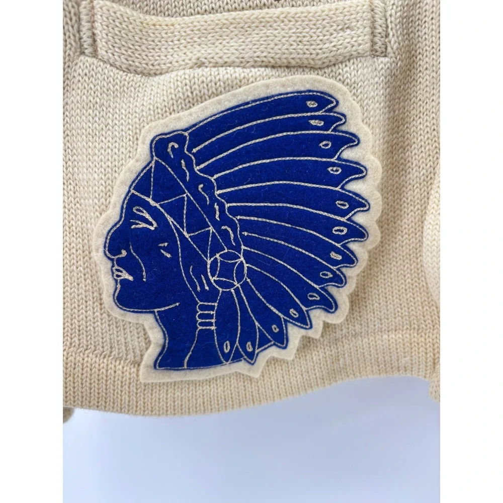 Varsity Natch Cardigan Sweater Mens Beige Wool Muncy Creek Patch 40 Vintage